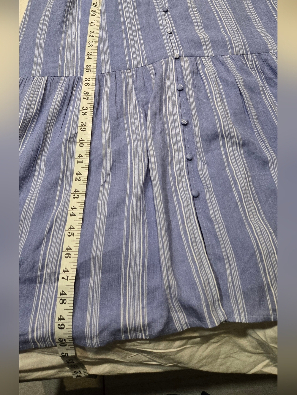 Sugarlips Evianna Flutter Midi Dress with ruched bocide — Blue Stripe Size Small - Picture 7 of 8